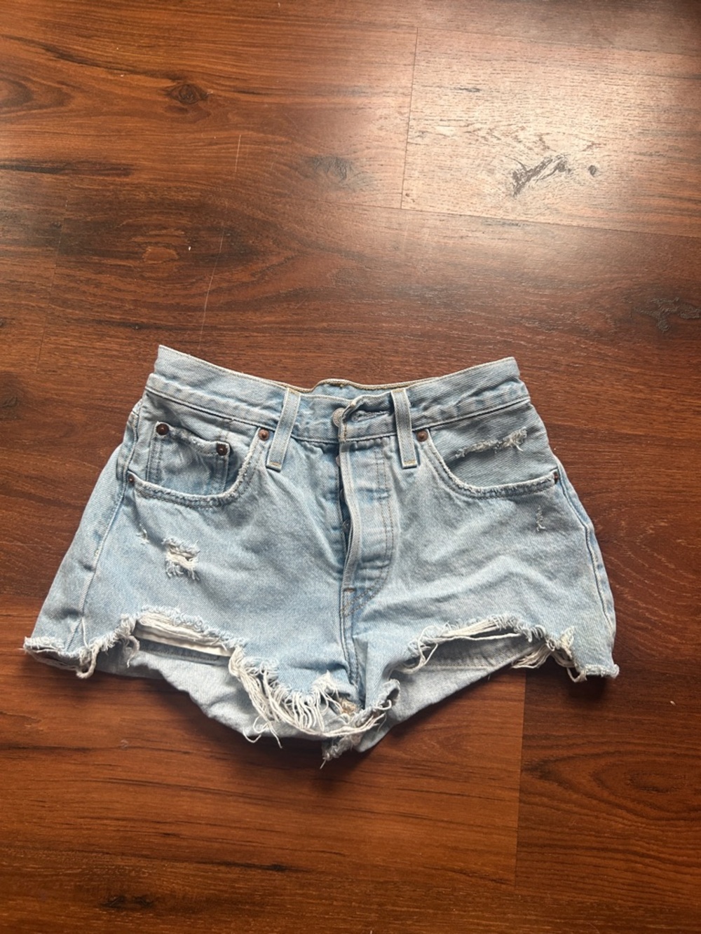 Levi's Light Blue Distressed Denim Cutoff Shorts